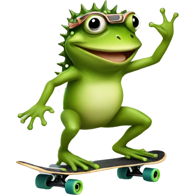 Frog riding a skateboard wearing a spiky helmet emoji