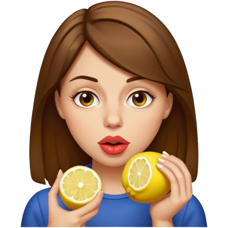 brownhaired woman eating lemon emoji