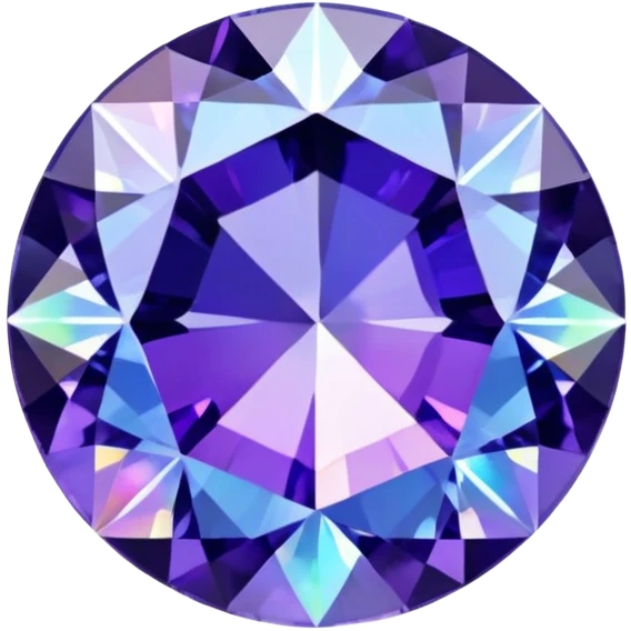Precision round cut tanzanite with lavender-blue color flash and holographic rainbow effect emoji