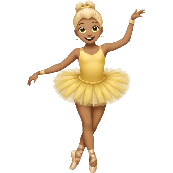 Yellow smile face emoji laughing with a tutu attached and legs and point shoes emoji