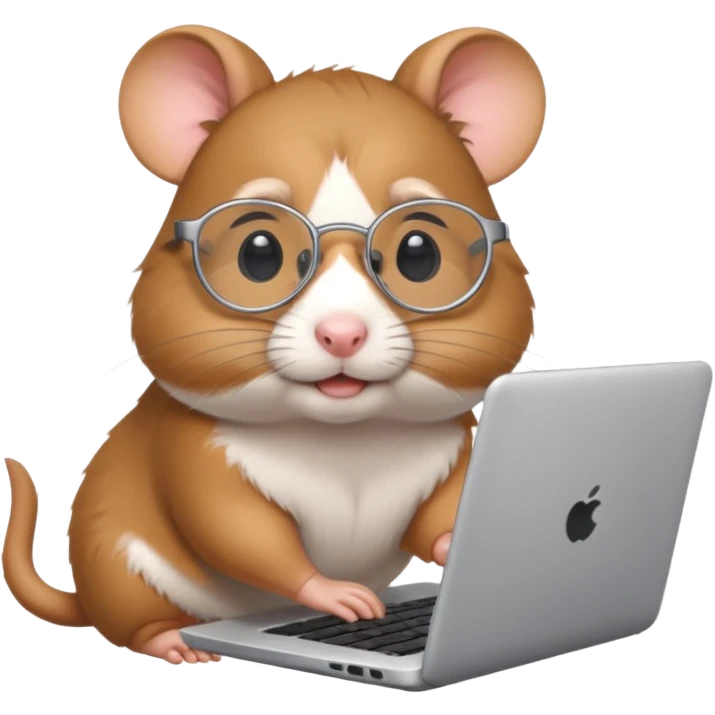 Silver-rimmed, bespectacled front hamster working on a laptop emoji