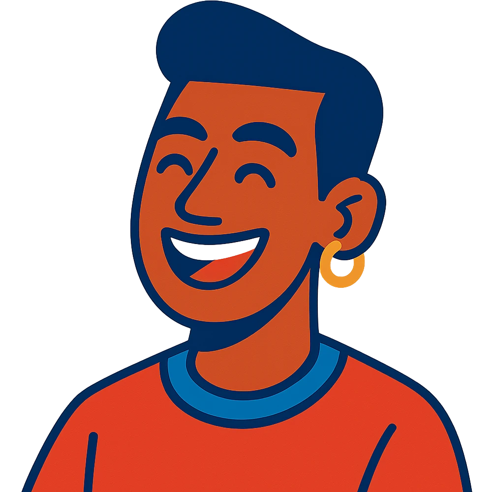 smiling man with earrings in vibrant toon style emoji