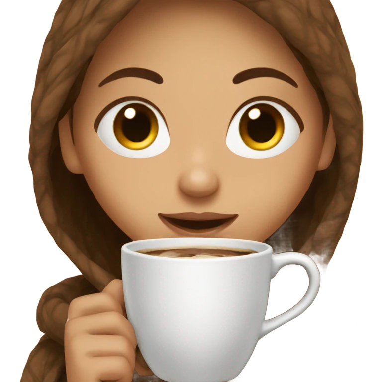 Brown hair Girl drinking coffee, with a cozy blanket emoji