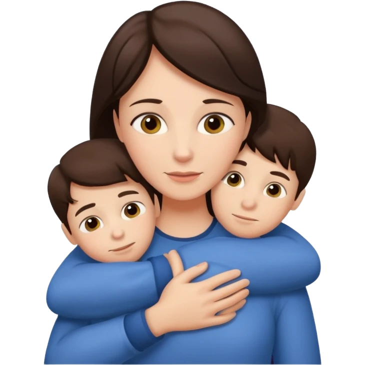 Brunette mom hugging 3 sons, realistic  emoji