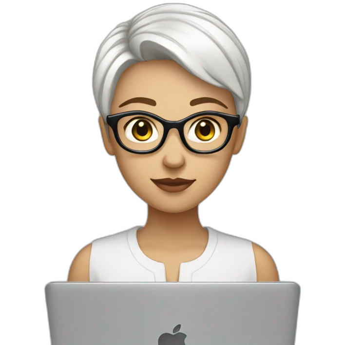 it-programmer-girl-white-short-hair-without-glasses-with-macbook emoji