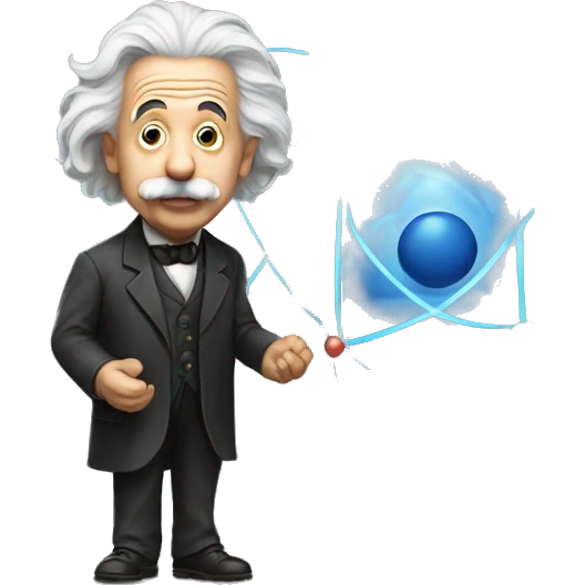 Albert Einstein holding a model of an atom emoji