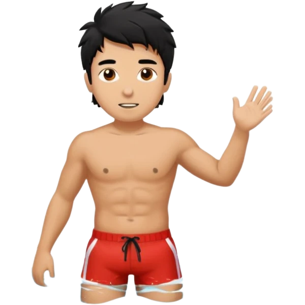 Lifeguard tanned skin Teenager with Black messy hair swimming to rescue someone emoji