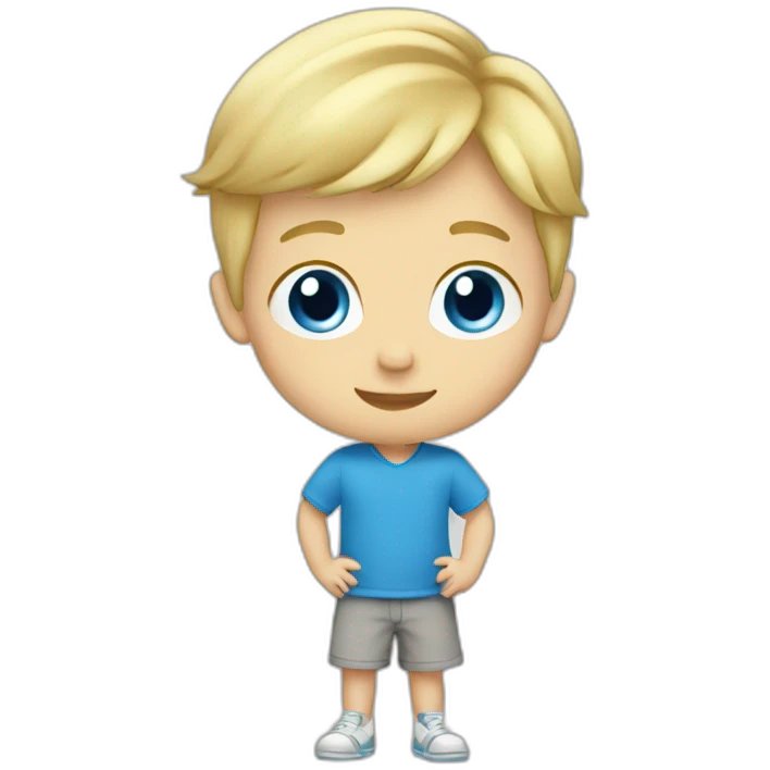 Boy-blond-short-hair-blue-eyes playing mobile emoji