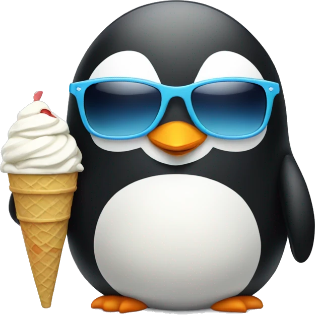 penguin eating ice cream wearing sunglasses emoji
