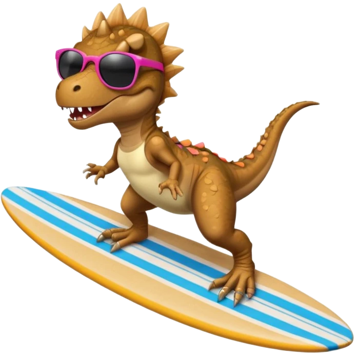 T rex wearing a tutu on a￼ surfboard￼ emoji