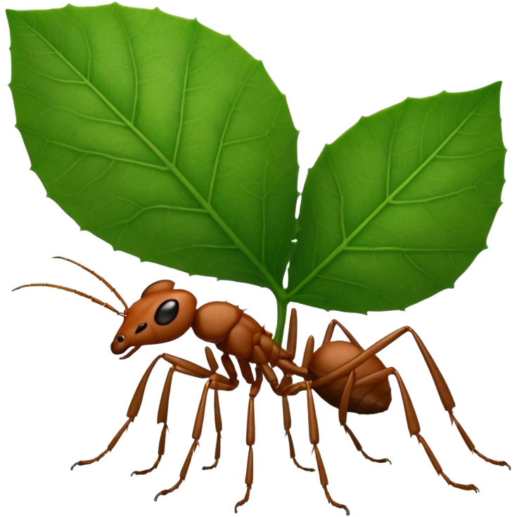 leaf cutter ant holding a large leaf above its head emoji