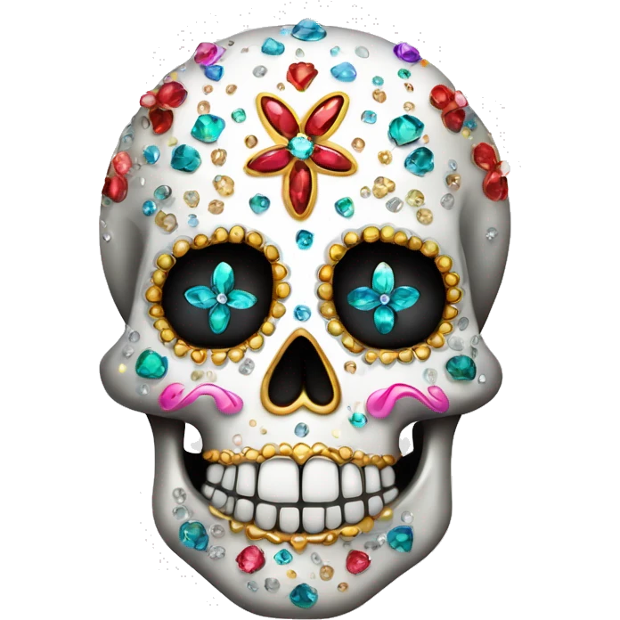 Realistic single isolated decorative sugar skull with sparkling diamonds and rhinestones  emoji