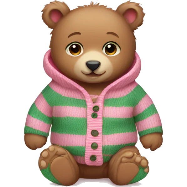 Baby bear wearing pink and green stripe sweater emoji