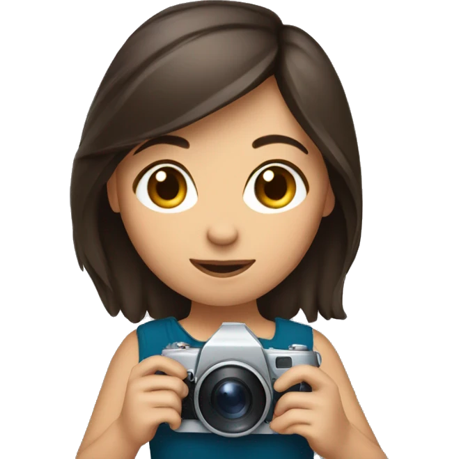 Brunette girl holding camera emoji