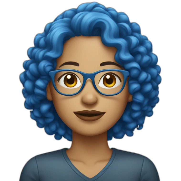 woman with blue curly hair and glasses emoji