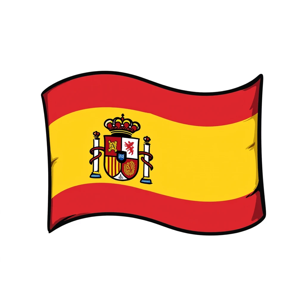 hand-drawn doodle style Spanish flag with red and yellow horizontal stripes and coat of arms emoji