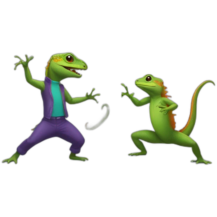 Lizard dancing with other lizard emoji