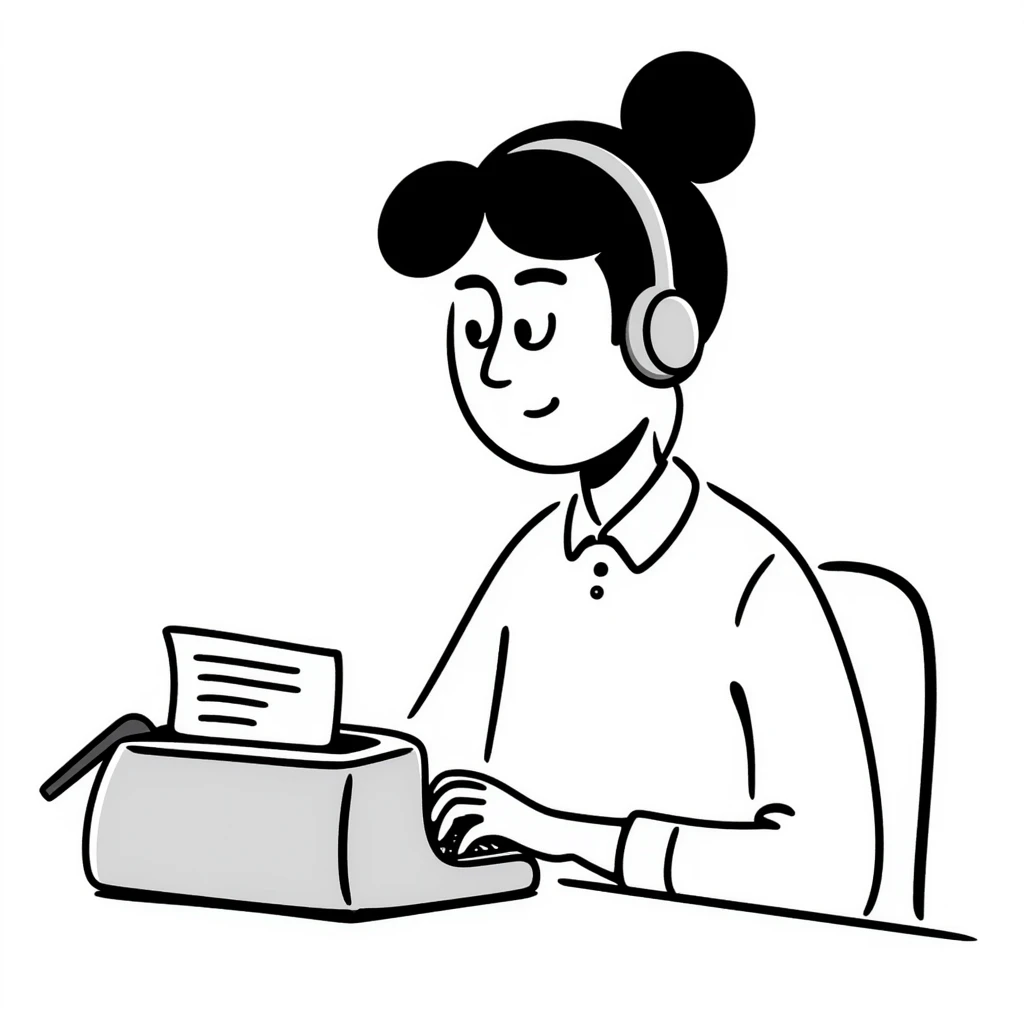 A person typing on a typewriter while wearing big wired headphones

 emoji