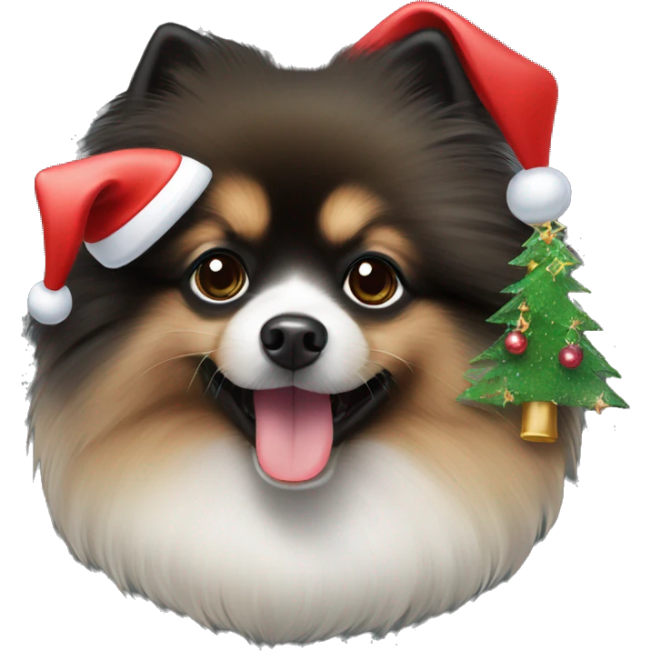 Black dog Pomeranian spitz with Christmas decorations  emoji