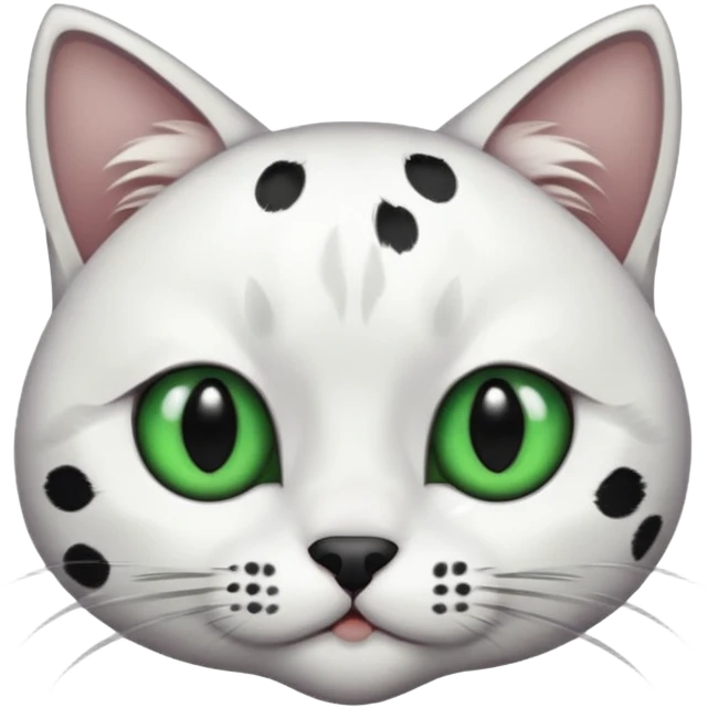 um gato branco com manchas pretas  olho preto e verde só manchas pretas emoji
