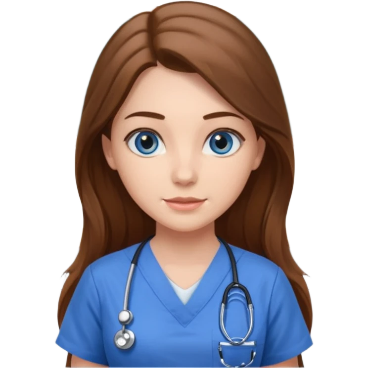pretty female nursing student with long brown hair, blue eyes inside a classroom at university emoji
