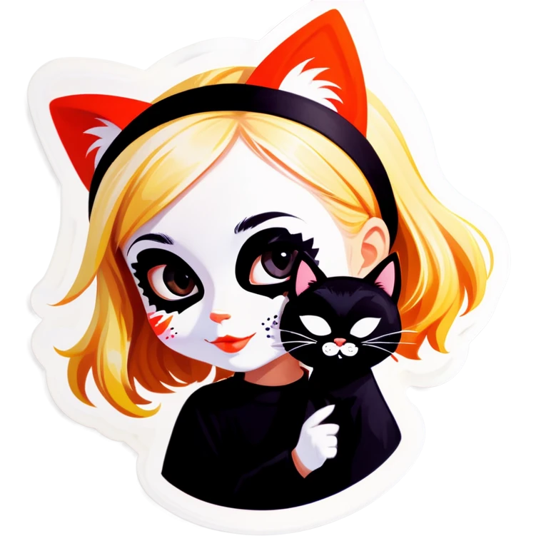 Little blonde girl with black and white cat mask emoji