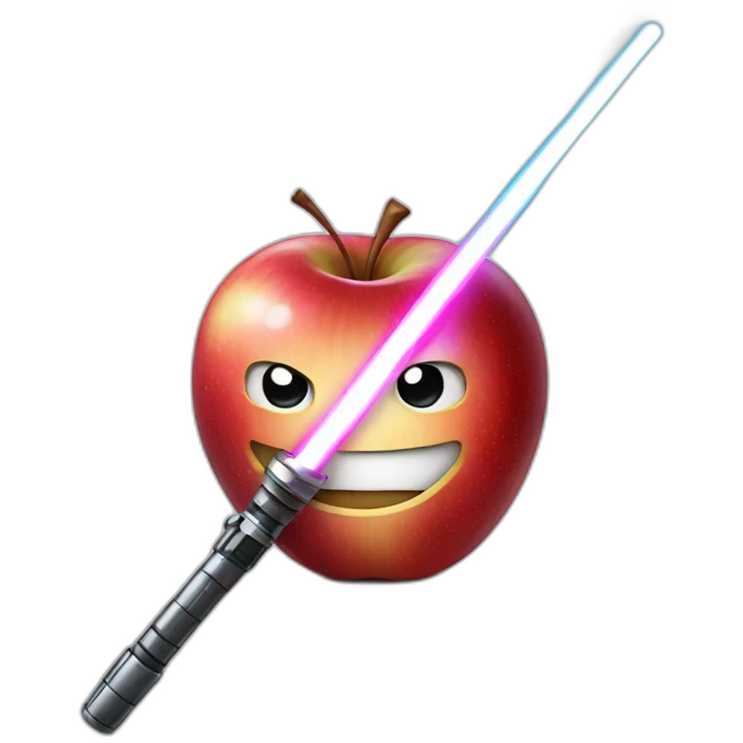 smiling red apple holding a light saber emoji