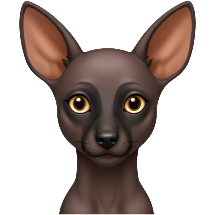 Cinematic Noble Xoloitzcuintle Portrait Emoji, Poised and regal, with a sleek, muscular build and smooth, hairless ebony skin accented by subtle wrinkles, deep-set soulful dark eyes, Simplified yet sharp and sophisticated features, highly detailed, glowing with a soft, dignified glow, high shine, intelligent and loyal, stylized with an air of ancient grace, focused and attentive, soft glowing outline, capturing the essence of a watchful and confident guardian, so majestic it feels as though it could stride out of the screen with effortless authority! emoji