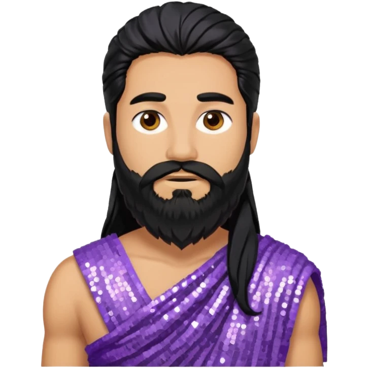 Jupiter from Roman Deities with long black hair and beard, lilac sequin toga emoji