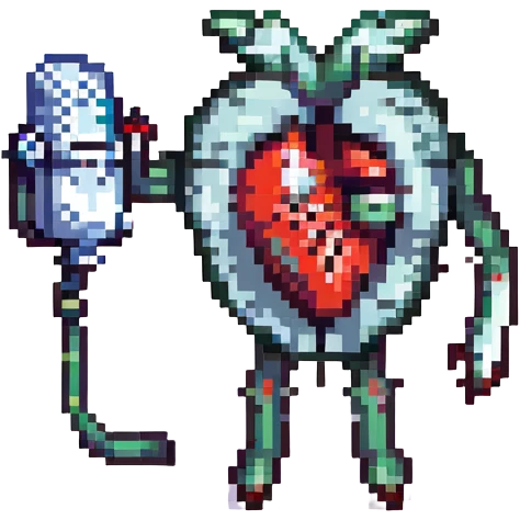 anatomical heart with eyes and microphone, performing, pixel art emoji