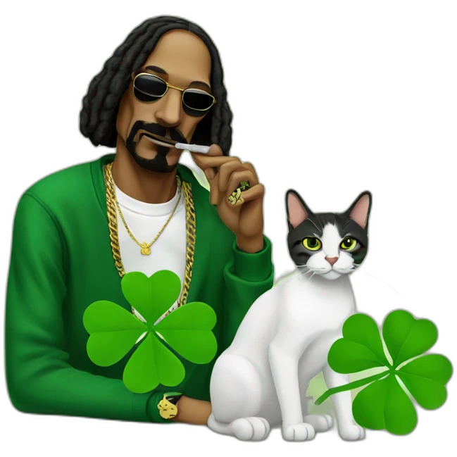 Snoop Dogg smoking weed with a shamrock and a cat emoji