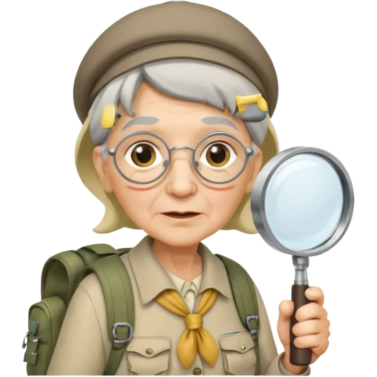 scout old woman backpack and magnifying glass emoji