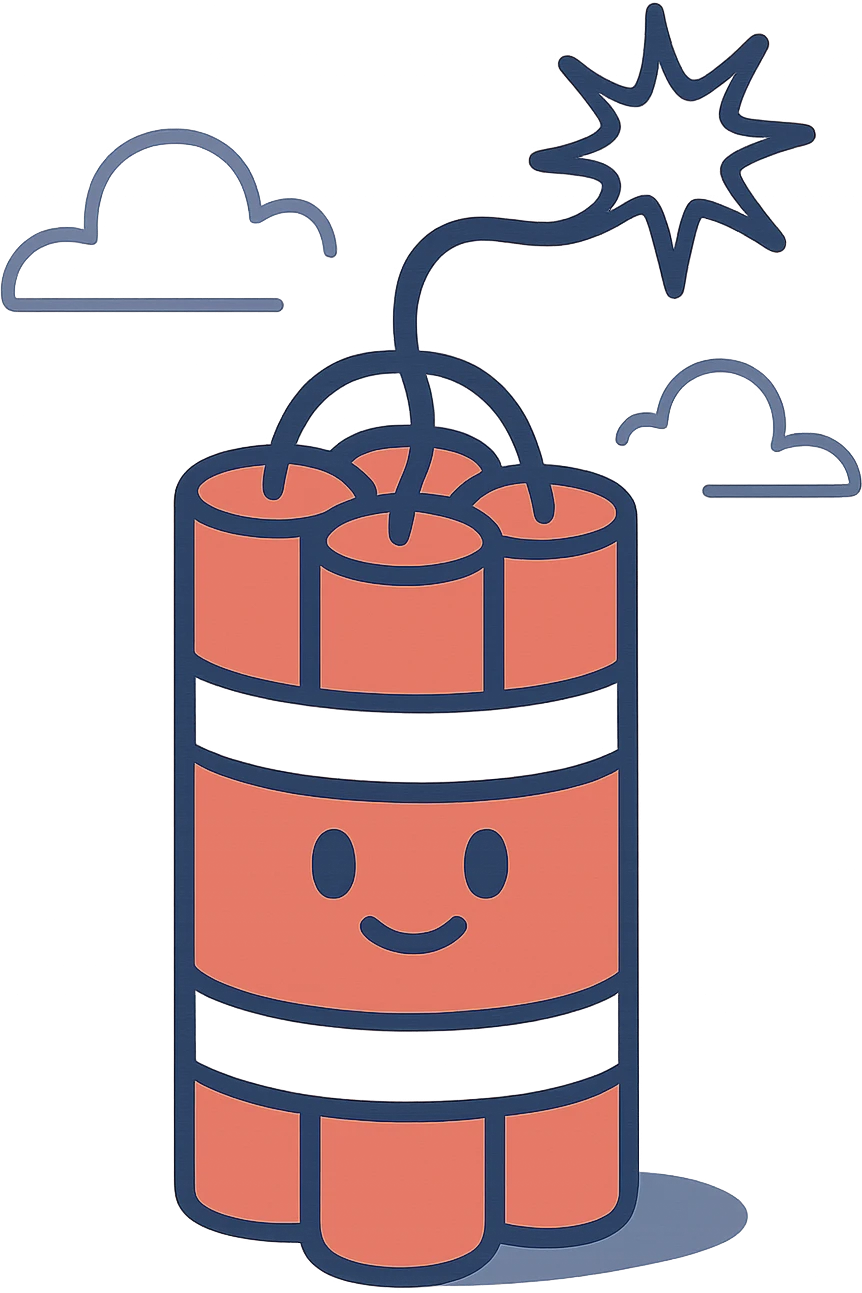 cartoon-style dynamite bomb with a lit fuse, red sticks bundled together, white tape, inspired by the reference image, soft shading emoji
