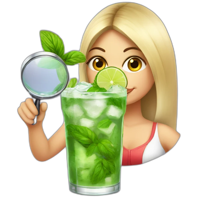 argentine girl with magnifying-glass drinking mojito emoji