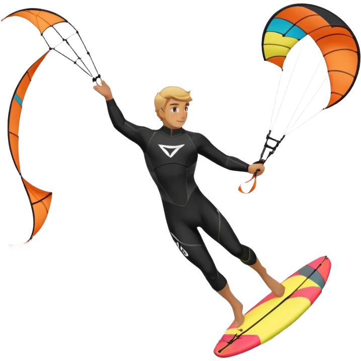 Kiter man con neopreno negro largo en el mar con una cometa kite surf de 18 metros,haciendo kite surf y el truco downloop emoji