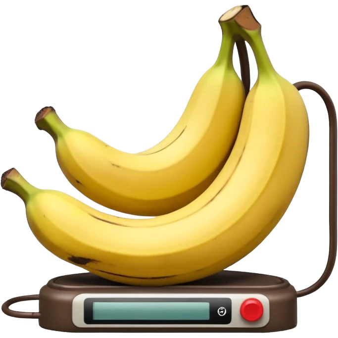Bomba de dinamite ilustrada com seis bananas vermelhas presas por fitas pretas. Possui um cronômetro digital central marcando "00:00:03" e fios coloridos em espiral saindo das extremidades. emoji