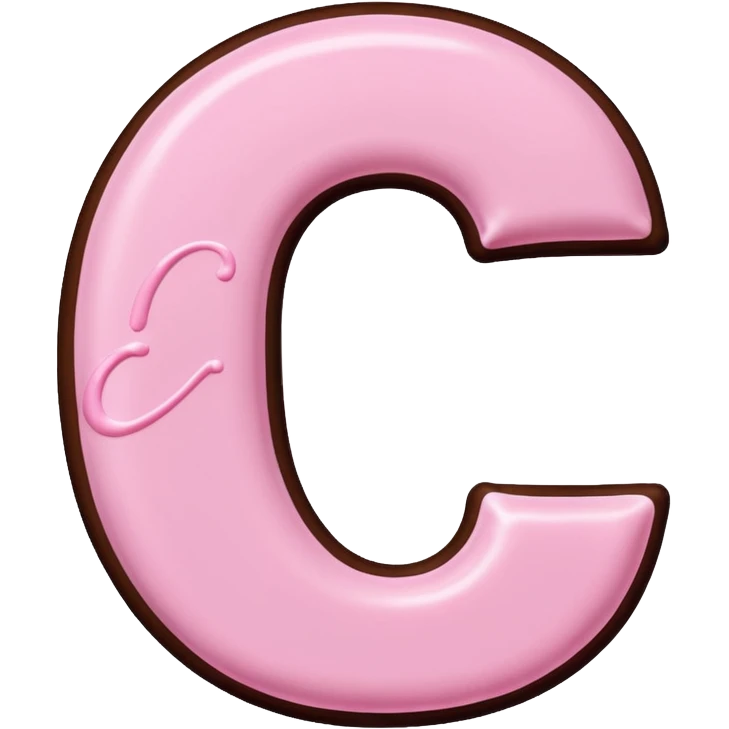 “Single pink bubble letter c, white outline, bottom dipped in chocolate with pink frosting drizzle, kawaii style, glossy, soft shading, clean outline, transparent background, Discord emoji size” emoji