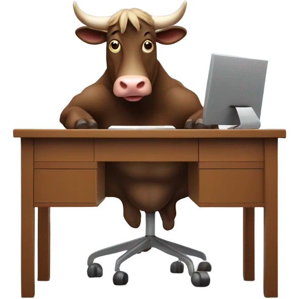 happy bull using computer emoji