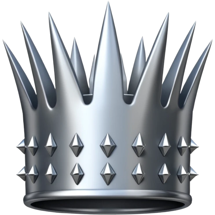 A spiked crown emoji made of silver chrome, sharp yet rounded metallic spikes, glossy reflections, aggressive luxury swag aesthetic, iOS emoji style, centered, clean white background emoji