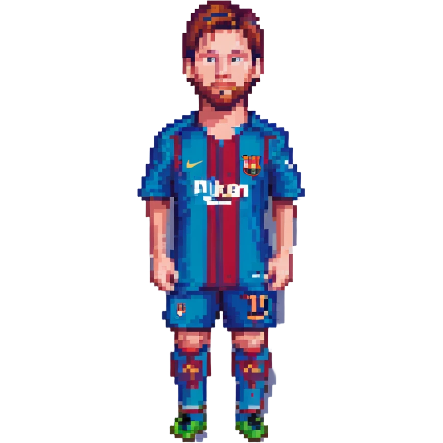 pixel art portrait of Messi, football legend, in classic kit, pixelated style emoji