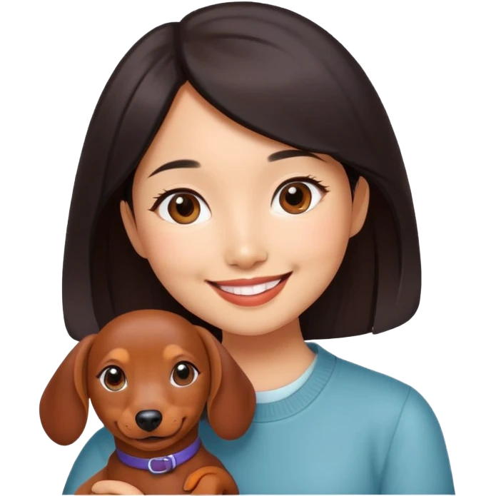 Reddish dachshund dog with dark haired Asian American girl emoji