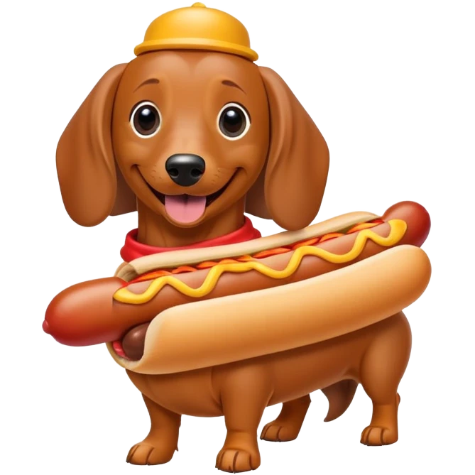 A daschund wearing a hotdog costume emoji