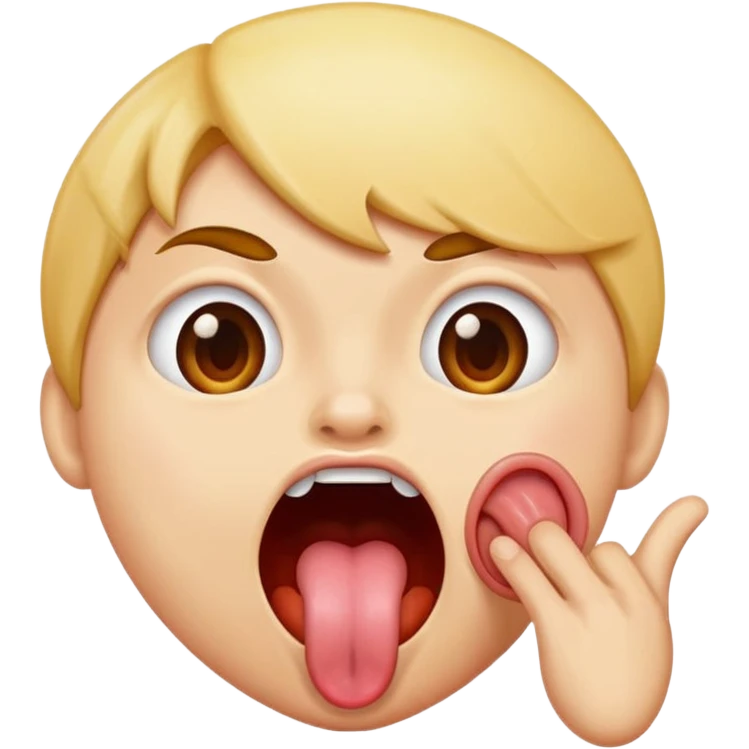 pointing at an open mouth with the tongue out to indicate hungry emoji