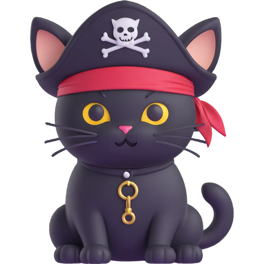 black cat with pirate hat emoji