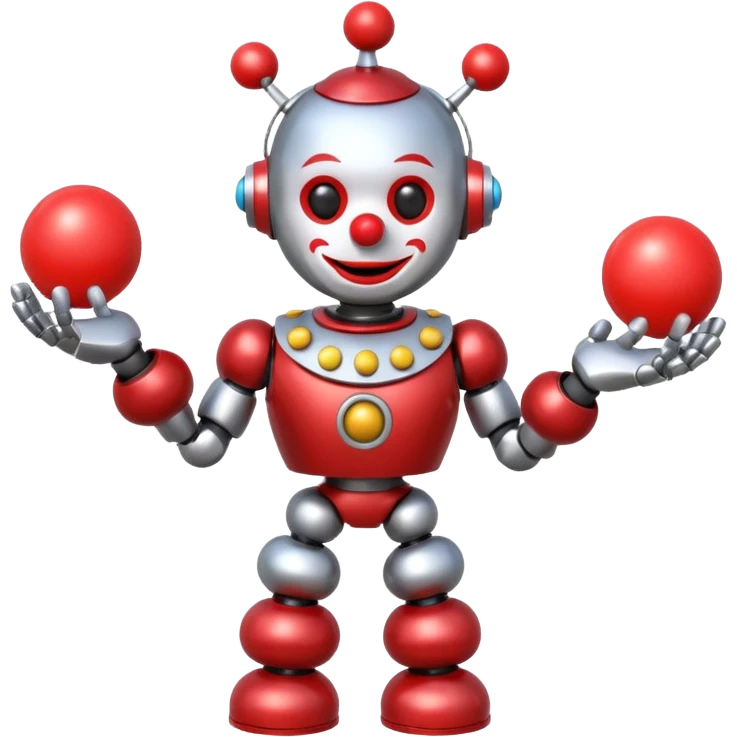 a Circus clown cute robot juggling two metal ball emoji