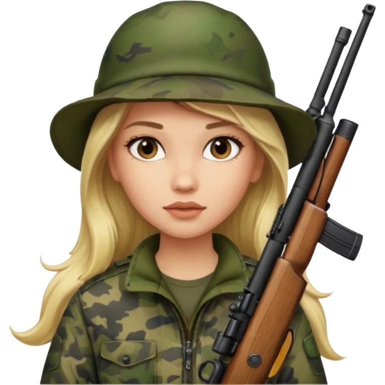 Long Oval face Light skin Long hair blonde haired camo girl hunter emoji