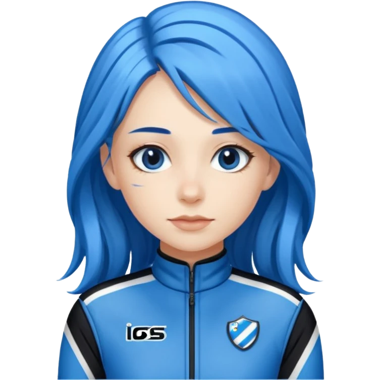 blue long hair woman with black racing outfit with blue strips emoji