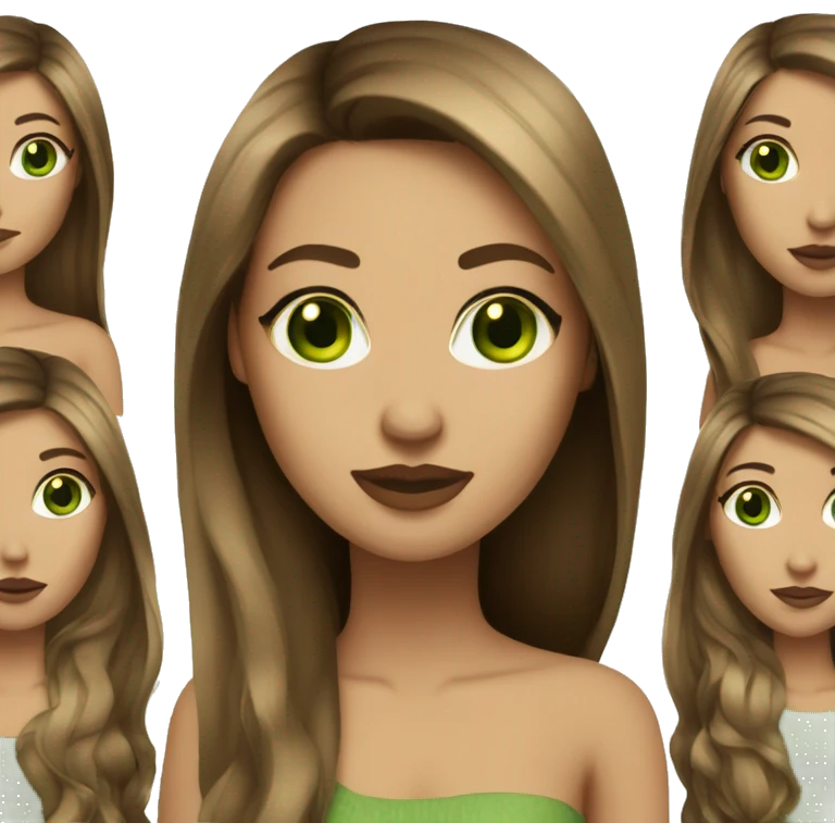 glamorous baddie long brown hair with green eyes beige skin emoji