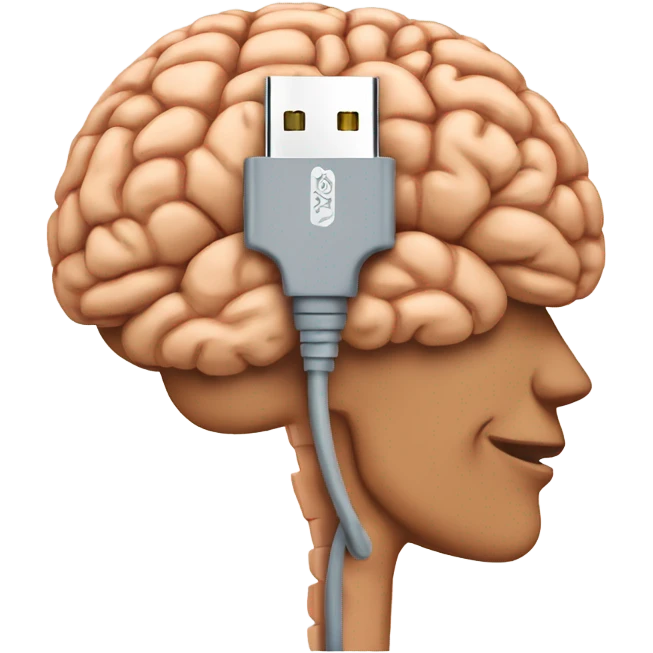 USB cable connected to human brain emoji