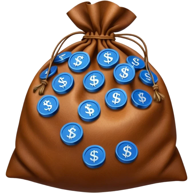 brown money bag of blue coins emoji